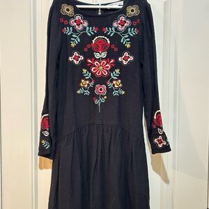 Cruel Girl Black Dress with Floral Embroidery